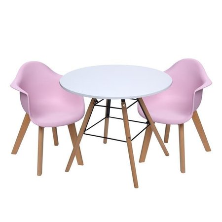 GIFT MARK Gift Mark T3071P Mid-Century Modern Round Kids Table with Pink Arm Two Chairs - 14 x 16.5 x 22.5 in. T3071P